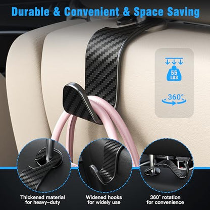 4 Pack Car Headrest Hooks Holds 55lbs Seat Storage Organizer for Bags (Black Check)