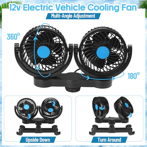2 Pcs Dual Car Seat Fans for Portable USB Backseat Cooling 12v Headrest 360 Degree Rotatable Fan Powerful Electric Air Circulation for Vehicles SUV