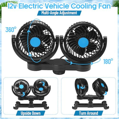 2 Pcs Dual Car Seat Fans for Portable USB Backseat Cooling 12v Headrest 360 Degree Rotatable Fan Powerful Electric Air Circulation for Vehicles SUV