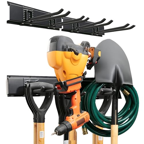 Garage Tool Organizer Wall Mount (Black / 32" Carbon Steel with 2 Racks & 4 Hooks)