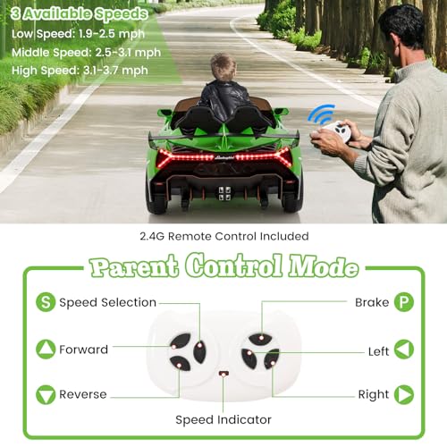 Ride on Car Lamborghini Licensed 12V Battery Powered 4WD Sports Car with Remote Control (Green)