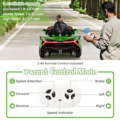Ride on Car Lamborghini Licensed 12V Battery Powered 4WD Sports Car with Remote Control (Green)