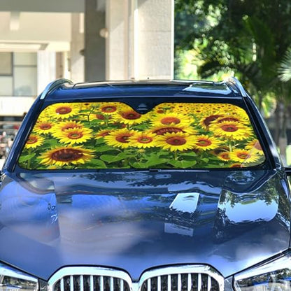 Car Windshield Sun Shade Summer Sunflowers Landscape Foldable Car Front Windshield Sunshade Blocks UV Rays Sun Visor Sun Heat Protection for Car Truck SUV to Keep Your Vehicle Cool (Medium / Yellow Sunflowers)