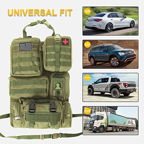 Universal Tactical Seat Back Organizer Vehicle Molle Panel Organizer Storage Bag with 5 Detachable Molle Pouch for All Vehicel Such as Jeep (A model-Military Green)