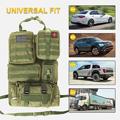 Universal Tactical Seat Back Organizer Vehicle Molle Panel Organizer Storage Bag with 5 Detachable Molle Pouch for All Vehicel Such as Jeep (A model-Military Green)