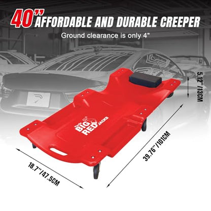 TRP6240 Torin Blow Molded Plastic Rolling Garage (Red Rolling Creeper)