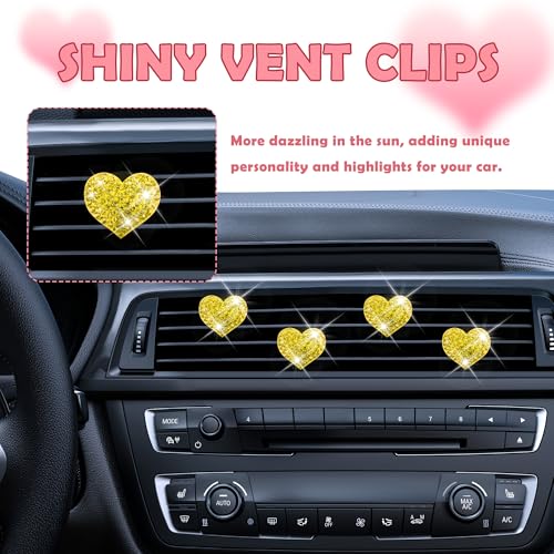 4PCS Heart Shaped Car Vent Clips with Rhinestone (Yellow)