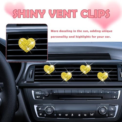 4PCS Heart Shaped Car Vent Clips with Rhinestone (Yellow)