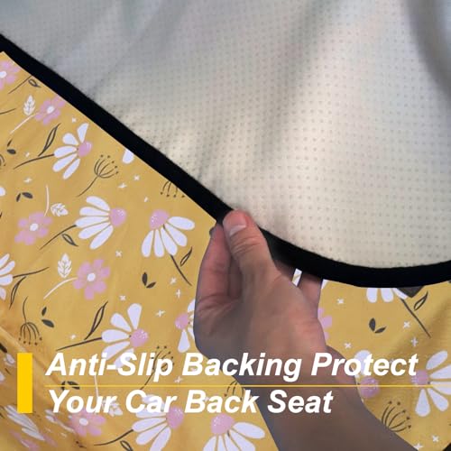 Back Seat Cover for Car Trucks Van SUV Jeep (Rear Bench Seat Towel / Chamomile and Yellow)