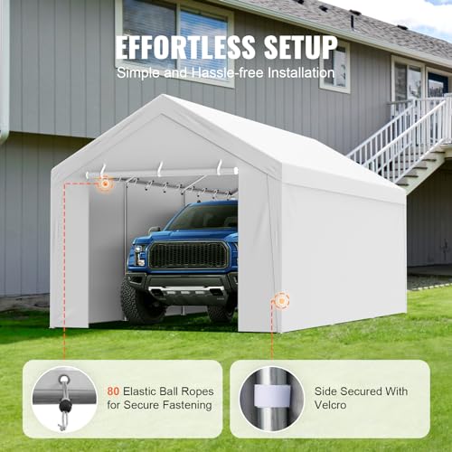 Carport Replacement Canopy Top Cover + Sidewall 10 x 20 ft (White / 10x20ft)