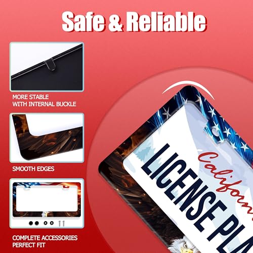 American Flag Bald Eagle License Plate Frame Patriotic License Plate Frames for Car Decorative Parts Stainless Stee License Plate for Standard Us Canada Funny License Plate Holder 12x6 Inch Unisex (American Flag Bald Eagle)