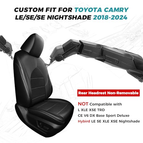 Custom Seat Covers for Toyota Camry 2018 (Black / 2018-2024 Camry LE/SE/SE Nightshade)