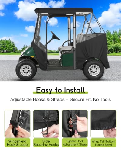 Golf Cart Enclosure 2 Passenger Rain Cover for EZGO TXT & RXV (New Version Cover for EZGO TXT RXV 2 Passenger / Black)