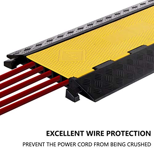 1 Pack Rubber Cable Ramp Hose Cable Protector Ramp 5 Channel 22000Lbs Load Capacity Traffic Speed Bump Wires Power Lines Extension Cord Cover for Indoor Outdoor (22000Lbs-5Channel-1Pack)