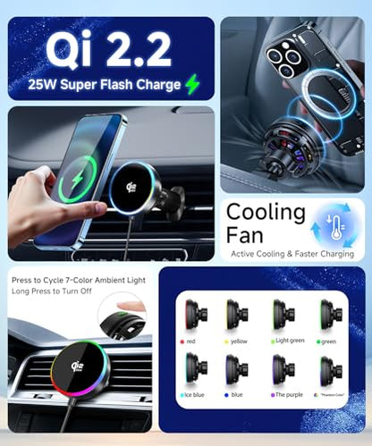 Qi2.2 25W Dual MagSafe Cup Holder Car Charger for iPhone 12 (Magsafe & Charger)