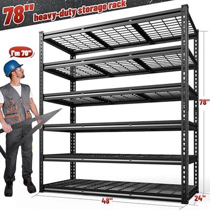6 Tier Heavy Duty Storage Shelving for Garage Basement Warehouse (48" W X 24" D X 78" H)