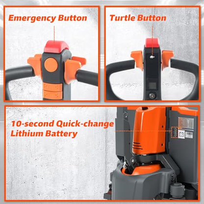 Tory Carrier Full Electric Power Pallet Jack Truck 3300lb Cap. 48" x 27" Fork Size (Orange-3300lbs)