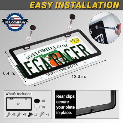 Premium Slim Matte Black License Plate Frames (Black / 4 Piece)