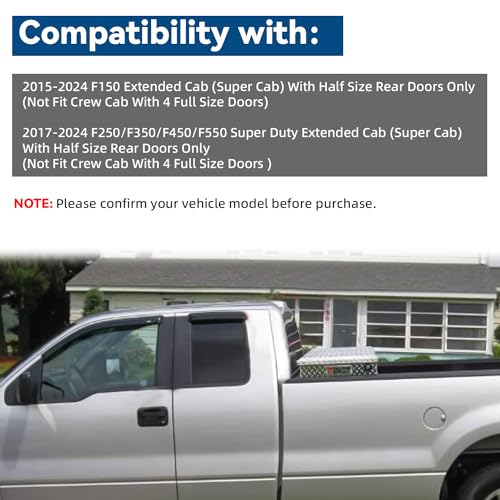 4pcs Window Visors Rain Guards for 15 (for 2015-2024 Ford F150 F250 Extended Cab)