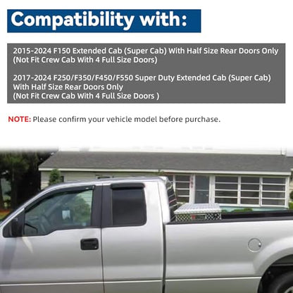 4pcs Window Visors Rain Guards for 15 (for 2015-2024 Ford F150 F250 Extended Cab)