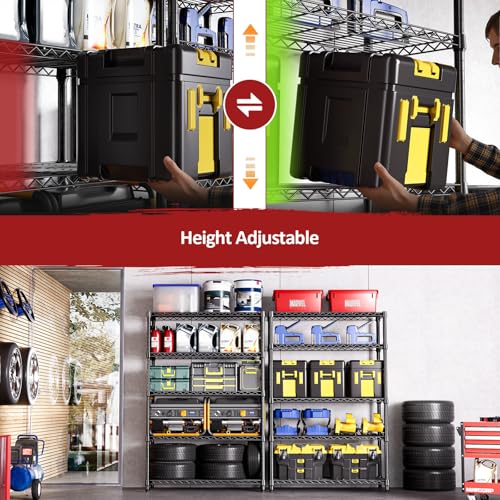 5 Tier Heavy Duty Metal Storage Shelving Unit (5 Tier, 17.7" D x 47.2" W x 72.3" H / Black)