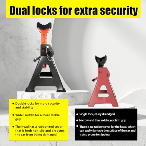 Jack Stands 6 Ton (6 Ton Double Pin Locking with Rubber Pads / Black+Orange)