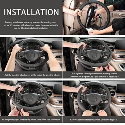 Breathable Car Steering Wheel Cover 15 inch Auto Universal Leather Wrap Non (A-Black / M (14.5"-15"))