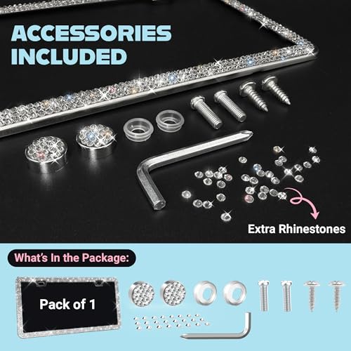 Dazzling Bling License Plate Frame for Women (Clear / 1 Piece)