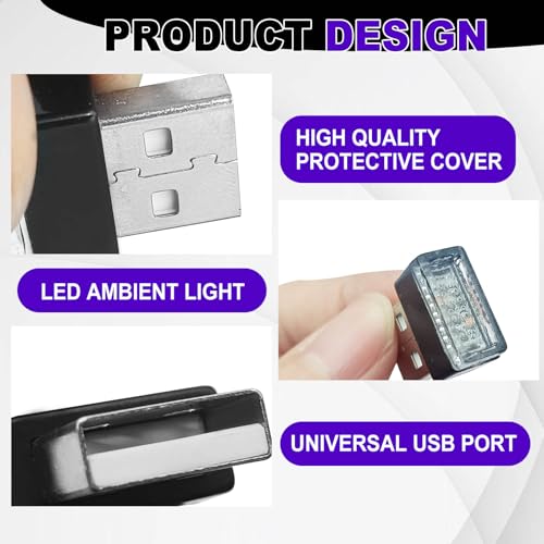 4 PCS USB LED Car Ambient Lighting Kit Plug in Atmosphere Lamps Portable Auto Interior Decor Night Lights Universal for Most Cars SUVs Trucks (red)