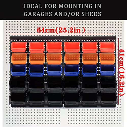 Wall Mounted Storage Bins Parts Rack 4 Colors Bin Organizer Garage Plastic Shop Tool (50.4"*32.4" / Classic)