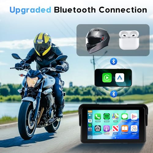 5 Inch Motorcycle CarPlay Screen Wireless Android Auto for Moto with GPS Navigation for Motorbike Bluetooth Voice Control Portable Moto Car Play Screen (5-Inch)