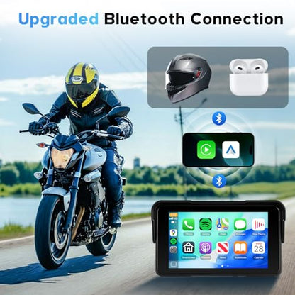 5 Inch Motorcycle CarPlay Screen Wireless Android Auto for Moto with GPS Navigation for Motorbike Bluetooth Voice Control Portable Moto Car Play Screen (5-Inch)