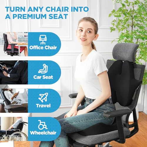 Seat Cushion & Lumbar Support Pillow for Office Chair (Tq27_ls46-black)