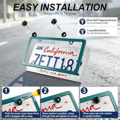 4 Holes Stainless Steel License Plate Frames (Green)