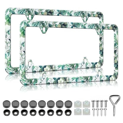 Green Leaves License Plate Frames (Green Leaves)