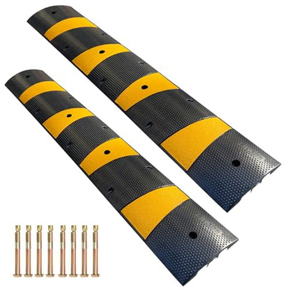 Rubber Speed Bump 6 Feet Rubber Driveway Modular Heavy Duty Speed 72.4 x 12 x 2.4 Inch Cable Protector Ramp for Garage Gravel Roads Asphalt Concrete (2 pack 6ft speed bump)