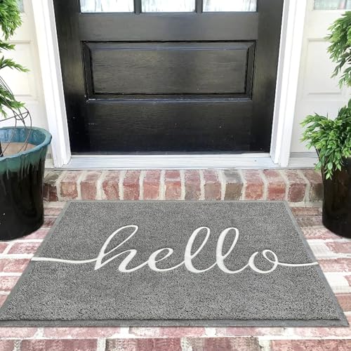 Door Mat Outside Inside Hello Doormat (3' x 2' / Grey Hello)