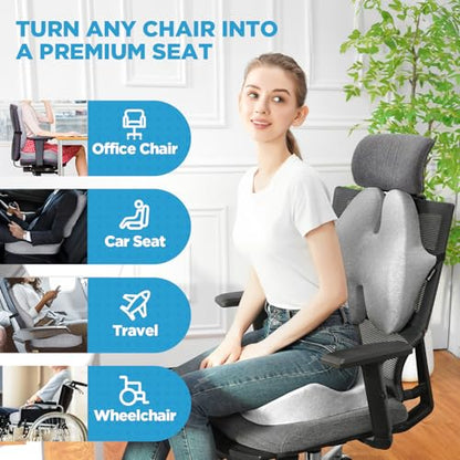 Seat Cushion & Lumbar Support Pillow for Office Chair (Tq27_ls46-gray)