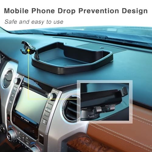 Black ABS Car Center Console Dash Table Storage Tray Fit for Toyota Tundra 2014 (With Mobile Phone Holder(B))