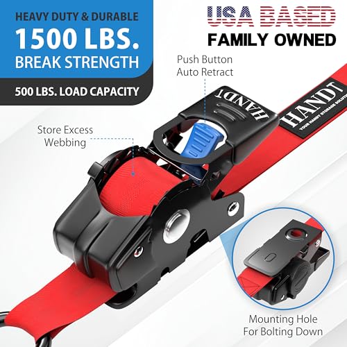 USA Based Retractable Ratchet Straps (1in x 6ft - 2 Pack / Red)