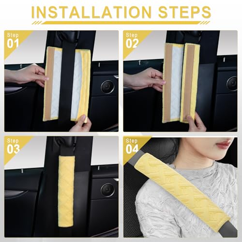 2 Pack Universal Car Shoulder Strap Pads Cover for A More Comfortable Driving (Yellow)