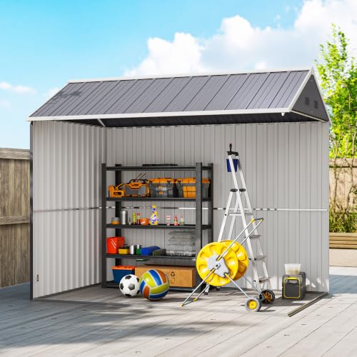 8' x 5.5' Outdoor Storage Shed Metal Garden Shed Window Gray (8' x 5.5' / Gray)
