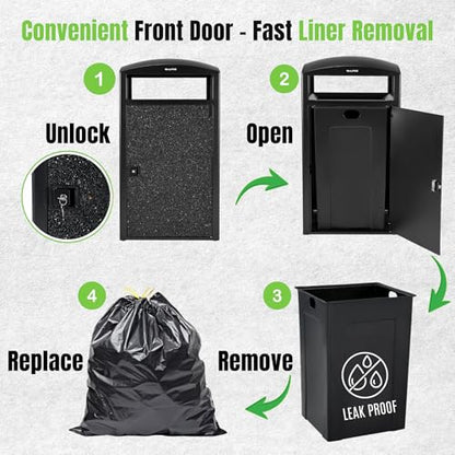 Outdoor Commercial Trash Can with Lid (Black)