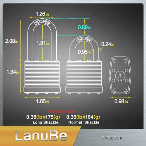 Laminated Keyed Alike Padlock 12 Pack Mixed Long & Normal Shackles (12 Pack Mixed)