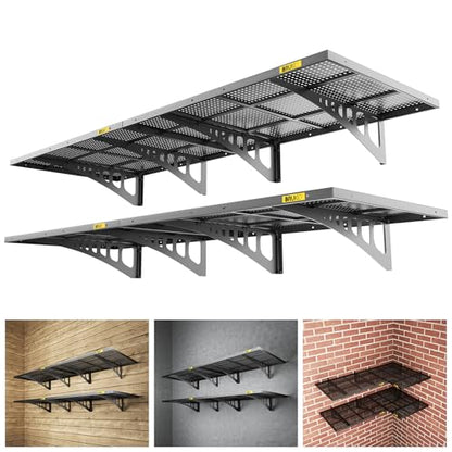 4Pack 2x3ft Adjustable Metal Garage Wall Shelving Heavy Duty Garage Storage Shelf Wall Mounted Black (2x3ft-4Pack / Black)