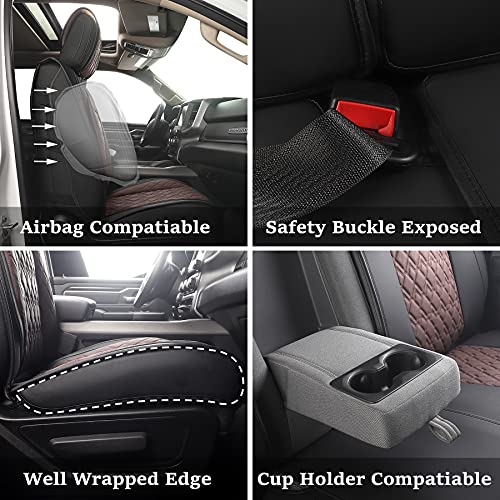 Car Seat Covers for Dodge Ram Full Set (5 PCS Full Set,Black-Brown)