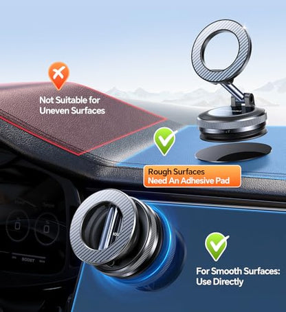 Newest Vacuum Magnetic Phone Holder for Car Phone Holder Mount【Movable Vacuum Suction】Magsafe Car Mount Cell Phone Holders for Your Car Accessories for Women Men for iPhone 17 16 (Carbon Fiber)