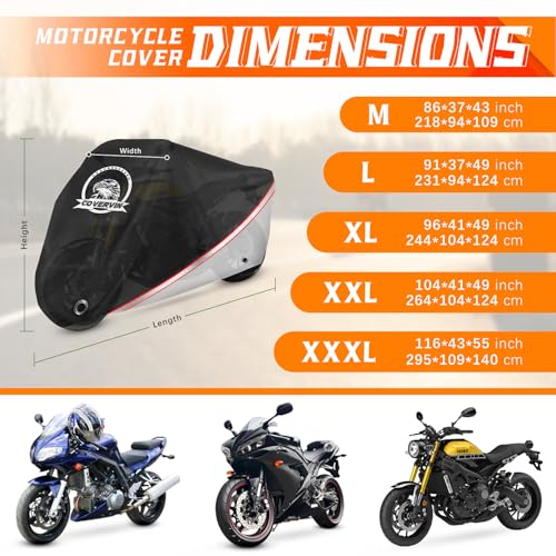 Motorcycle Cover Waterproof for Touring Models (XXL-104 inch / Silver)