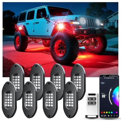 LED RGB Rock Lights for Trucks 8 Pods with APP and Remote Control (RGB / 8 Pods)