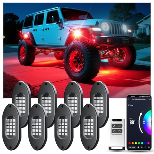 LED RGB Rock Lights for Trucks 8 Pods with APP and Remote Control (RGB / 8 Pods)